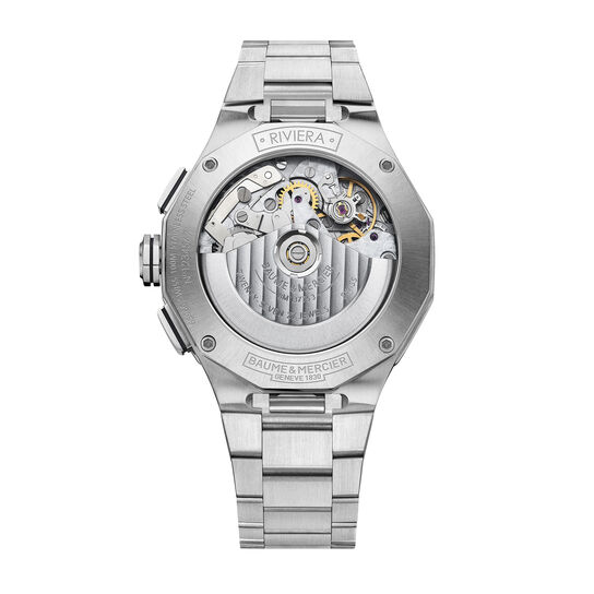 Men's Baume & Mercier Riviera Automatic Chronograph 41 mm Stainless Steel Watch, back view image number 3